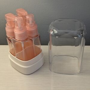 Clear and Pink Spray Bottle Set with Holder